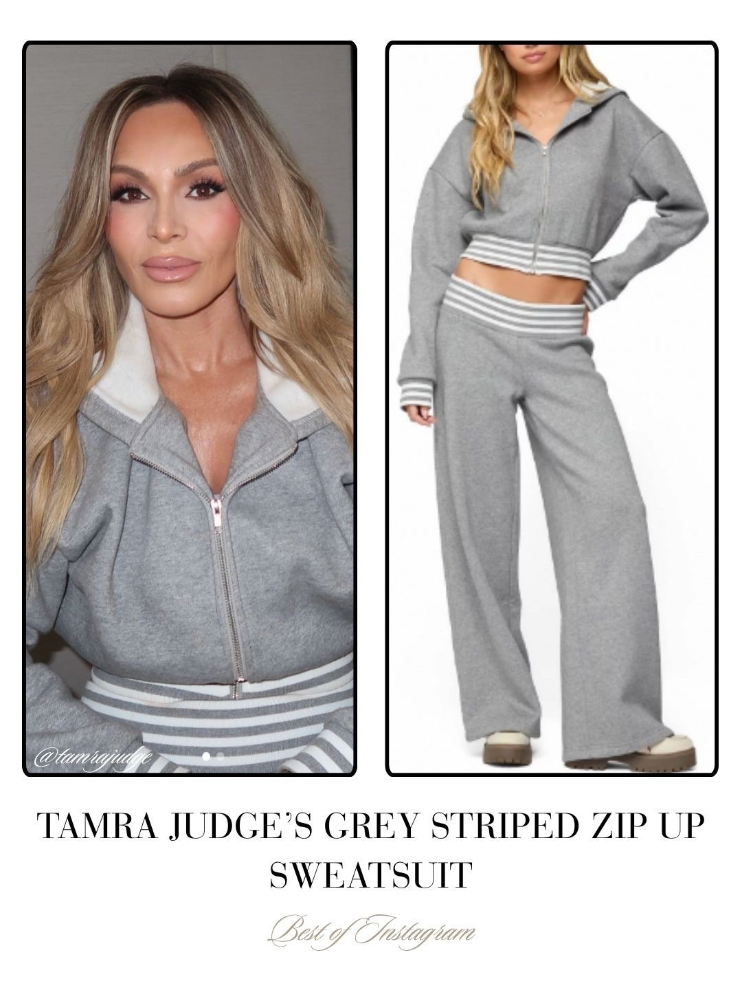 Tamra Judge’s Grey Striped Zip Up Sweatsuit 📸 = @tamrajudge