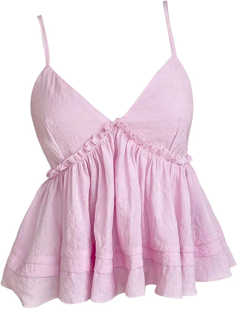 SOLY HUX Women's Summer Peplum Crop Tops Cute Deep V Neck Sleeveless Ruffle Going Out Camisole To... | Amazon (US)