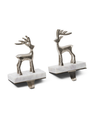 Set Of 2 Reindeer Stocking Holders On Marble Base | TJ Maxx