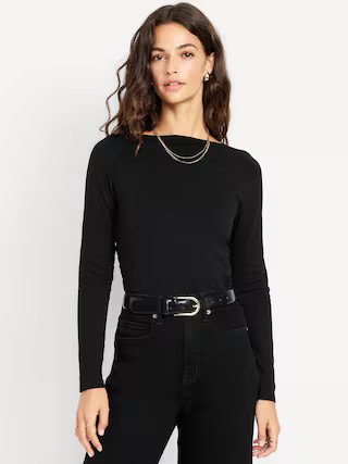 Long-Sleeve Slit-Neck Ruched Top | Old Navy (US)