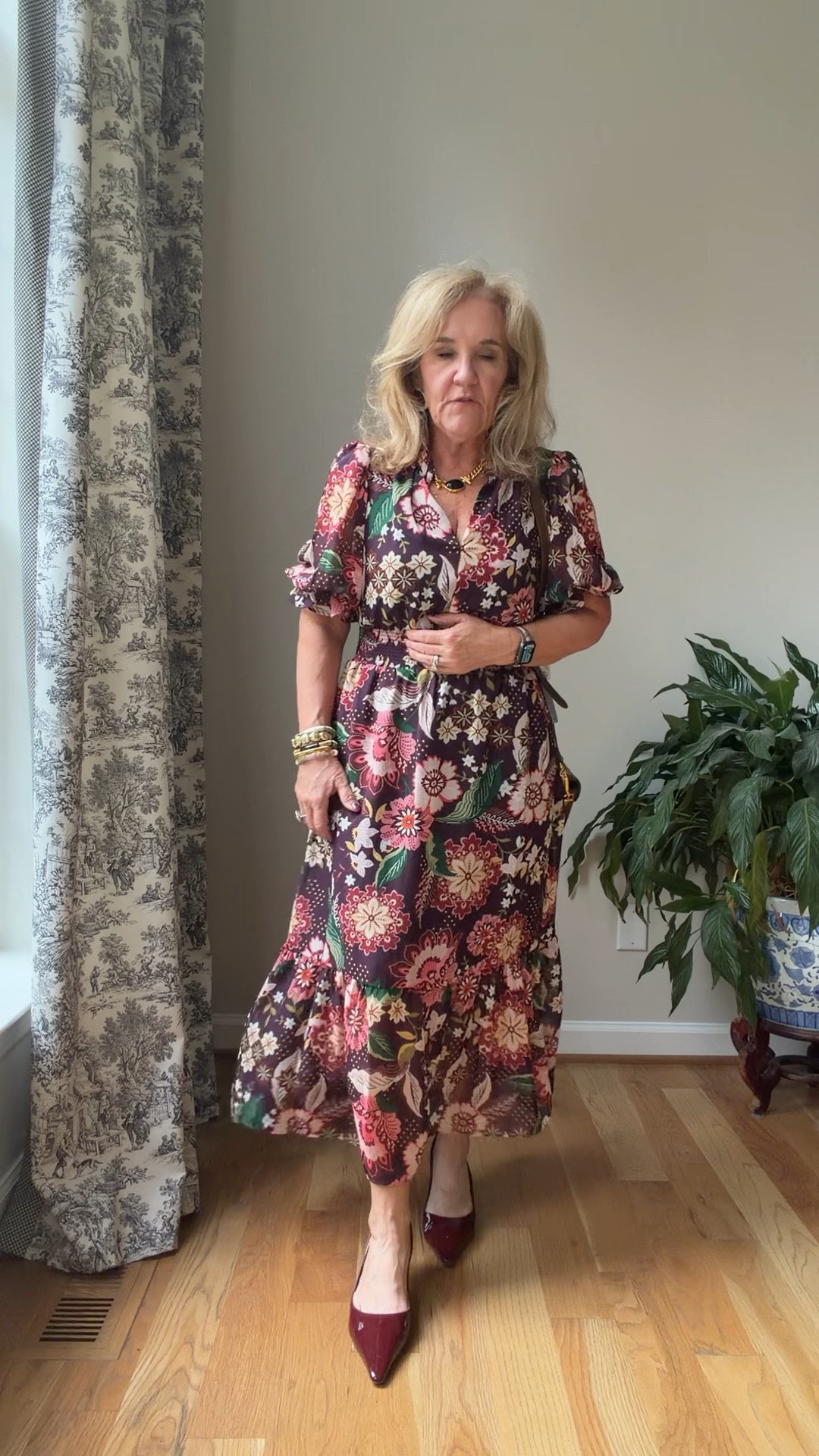 Nordstrom rack dress perfect for family photos, Sunday services and fall wedding guest dresses 
Wearing size 8
Merlot slingbacks I size up a 1/2 

Linking a few Walmart second hand Gucci bags too! 

#LTKOver40 #LTKFindsUnder100 #LTKWedding