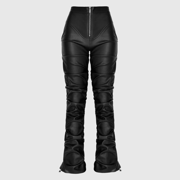 💖 Maniere De Voir Black Tacked Vegan Leather Flared Trousers | Poshmark