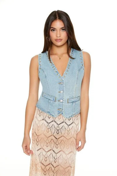 Notched Stud Denim Vest | Forever 21