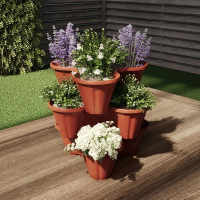 Stacking Planter Tower- 3-Tier Space Saving Flower Pots- Set of 3 Indoor/Outdoor Vertical Herb & Vegetable Garden by Pure Garden (Terracotta Colored) | Target