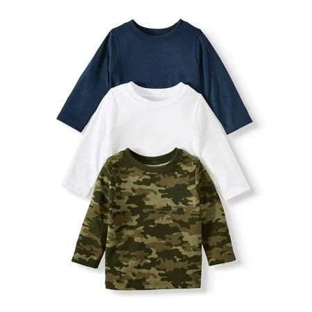 Baby Boy Long Sleeve Print & Solid T Shirts, 3pc Multipack | Walmart (US)