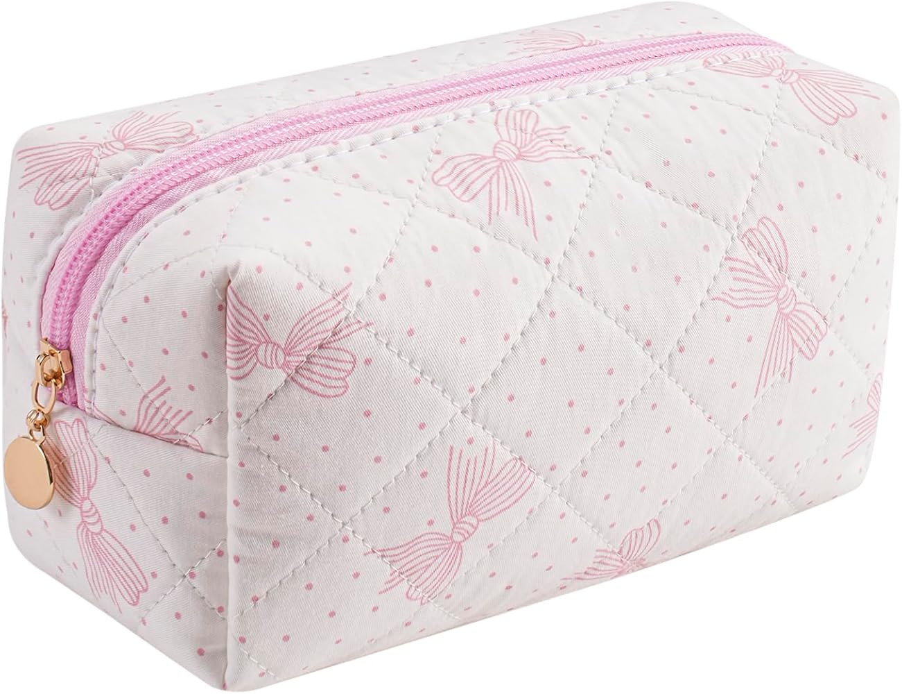 Gleyemor Cute Bow Makeup Bag, Small Quilted Cotton Cosmetic Bag Emergency Kit Bag, Travel Toiletr... | Amazon (US)