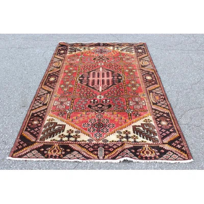 One-of-a-Kind Hand-Knotted 1950s 4'3" x 6'1" Wool Area Rug in Red/Blue/Beige | Wayfair North America