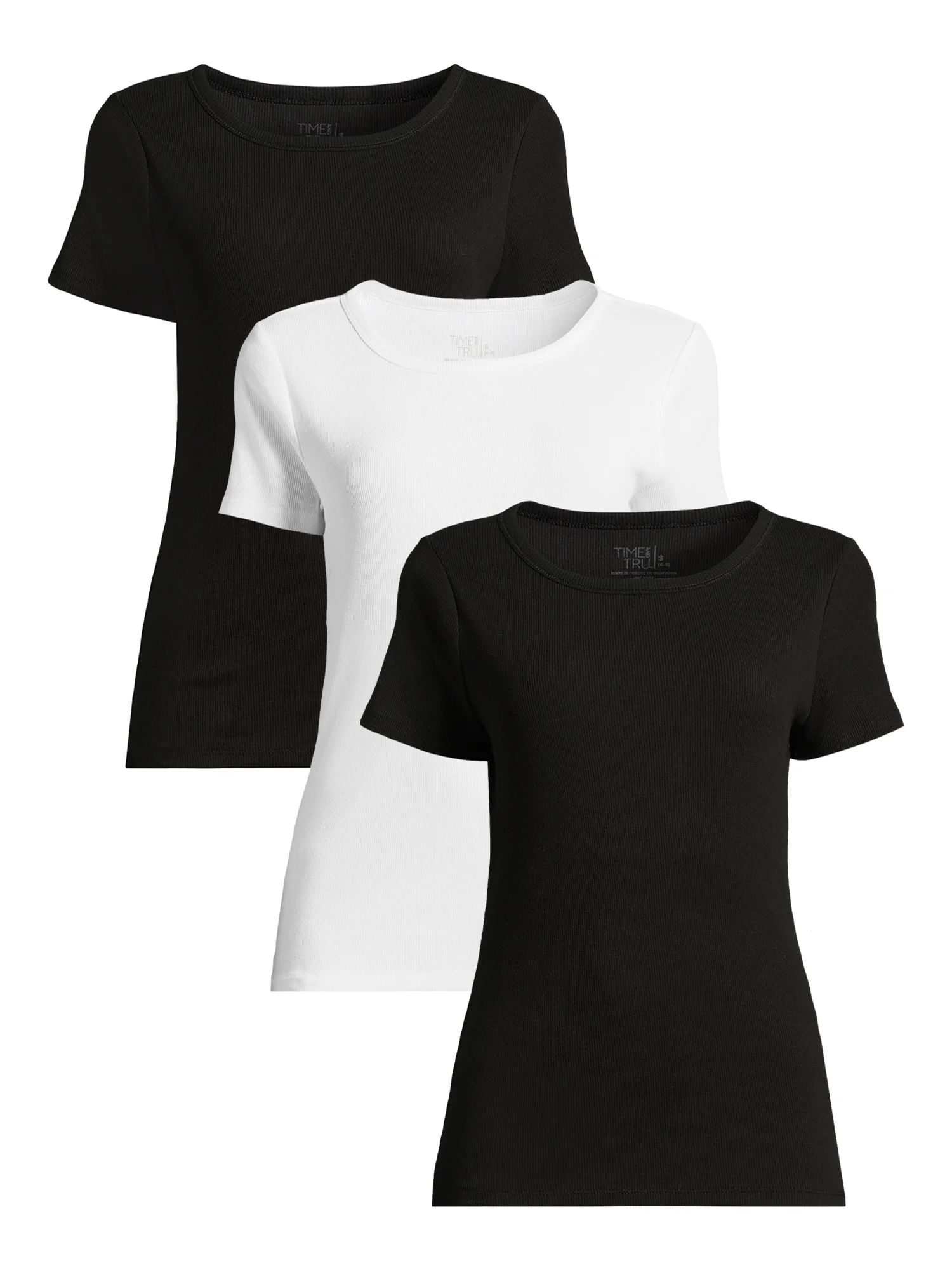 Time and Tru Women’s Rib Tee with Short Sleeves, Available in 3-Pack, Sizes XS-XXXL | Walmart (US)