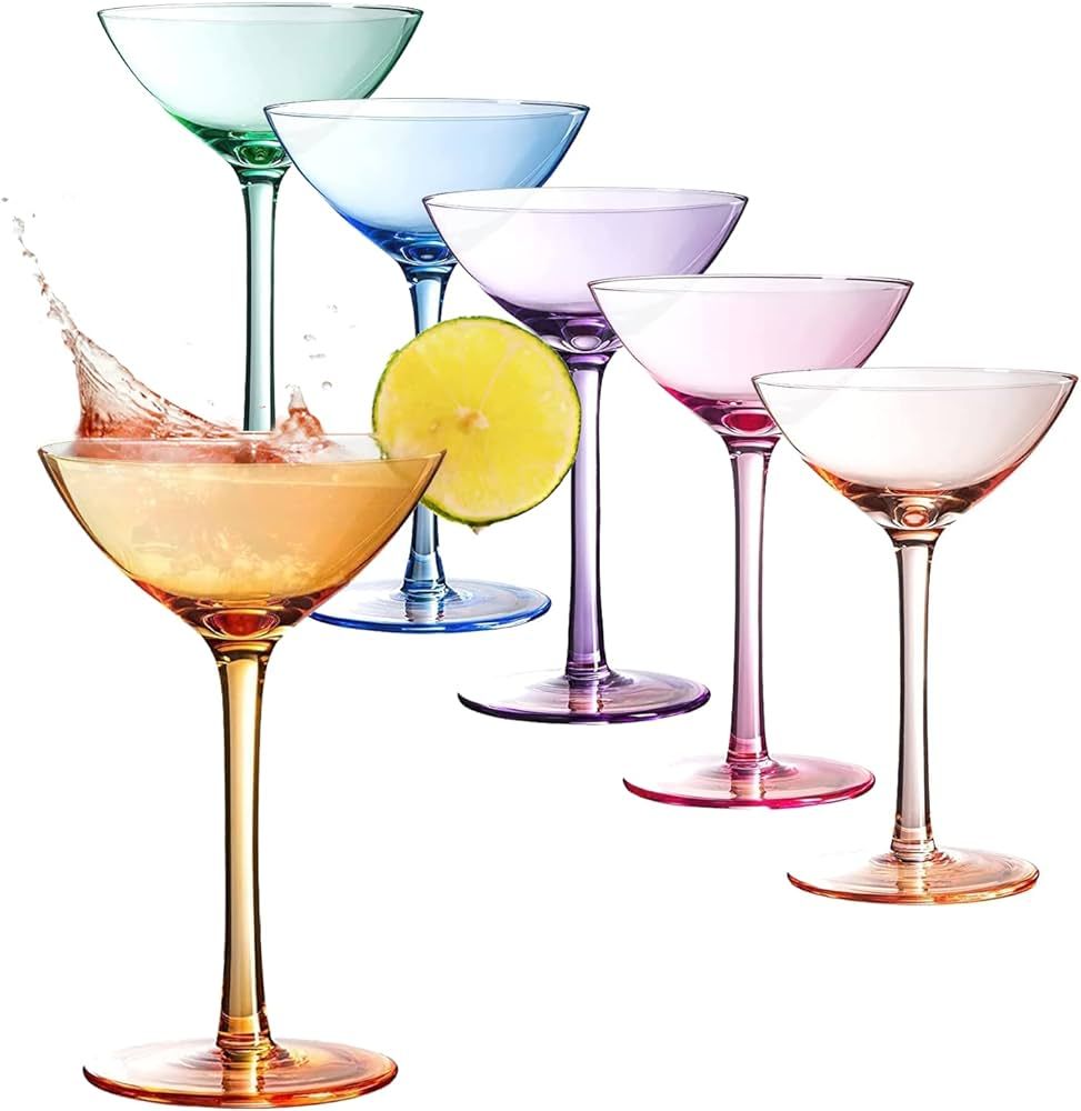 Colored Coupe Glasses Set of 6 | 12 oz Classic Cocktail Glassware for Champagne, Martini, Manhatt... | Amazon (US)