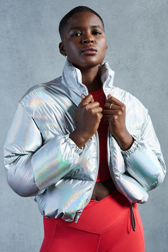 Wander Holographic Cropped Puffer | Fabletics - North America