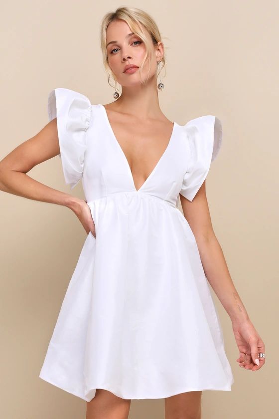 Dramatic Dreams White Taffeta Ruffled Babydoll Dress | Lulus