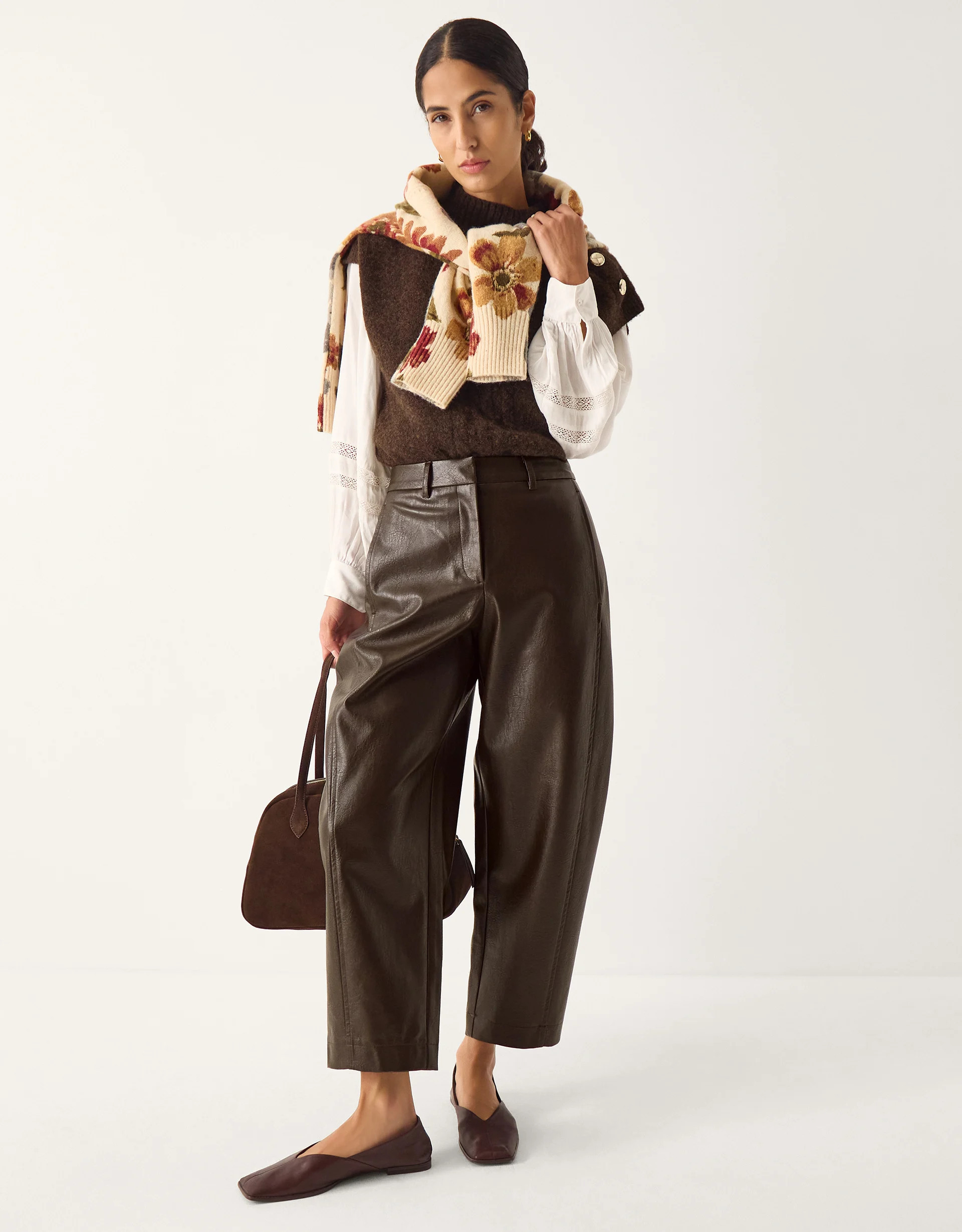 Tara Faux Leather Barrel Trousers Brown | Monsoon (UK)