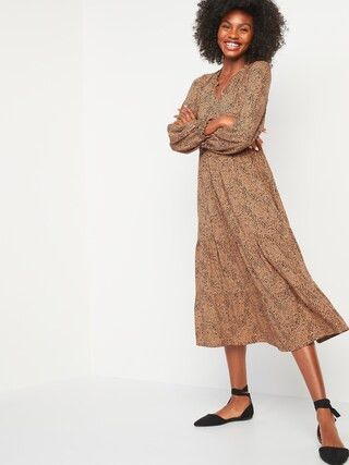Printed Tiered Midi Swing Dress for Women | Old Navy (US)