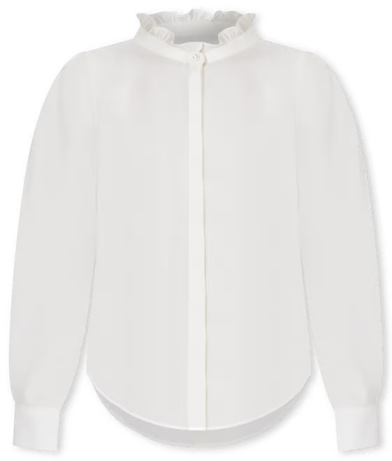 Pearlized Button Ruffle Neck Shirt | Ann Taylor (US)