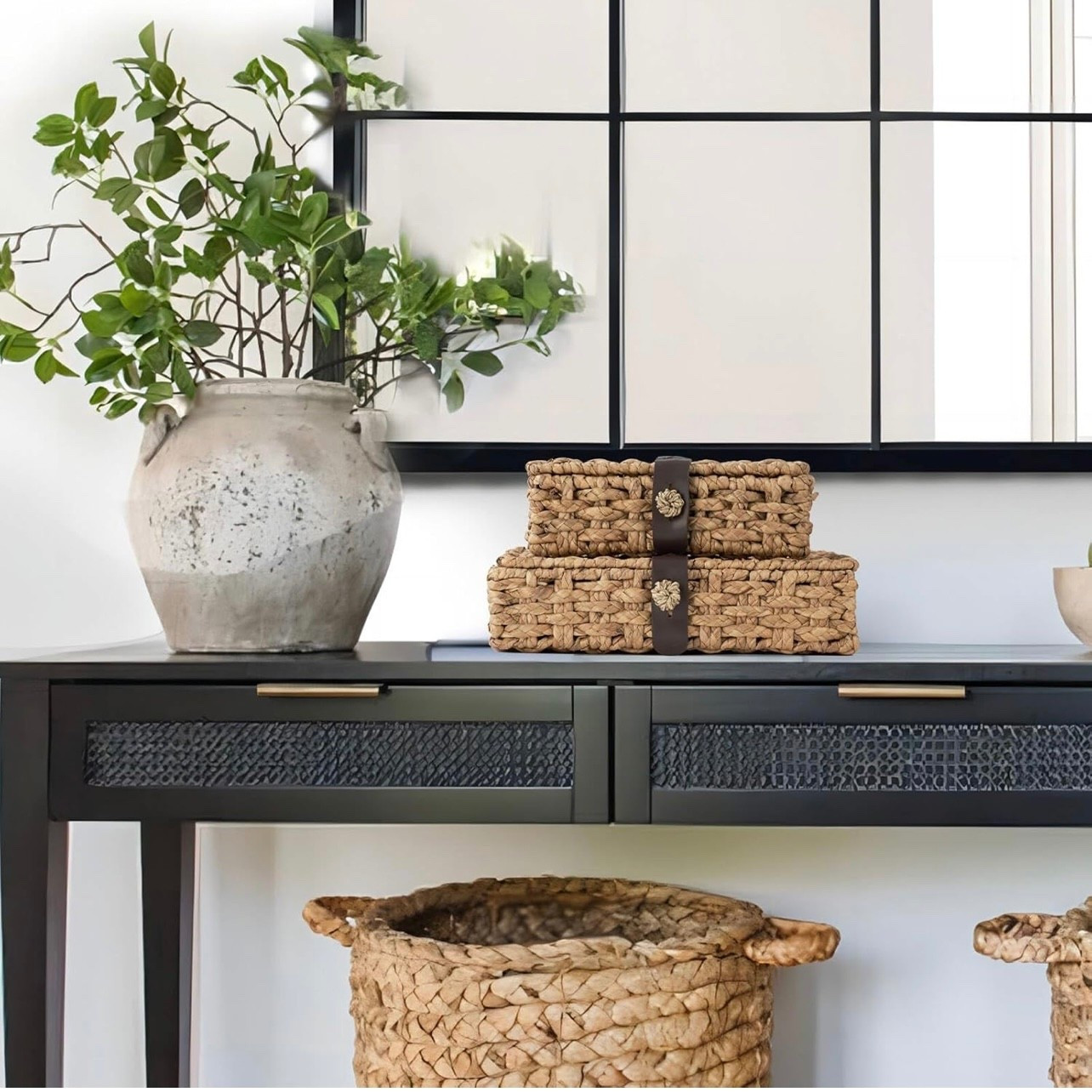 Both large and small of these woven boxes are in stock! McGee and Co dupe are super affordable 


#LTKHome