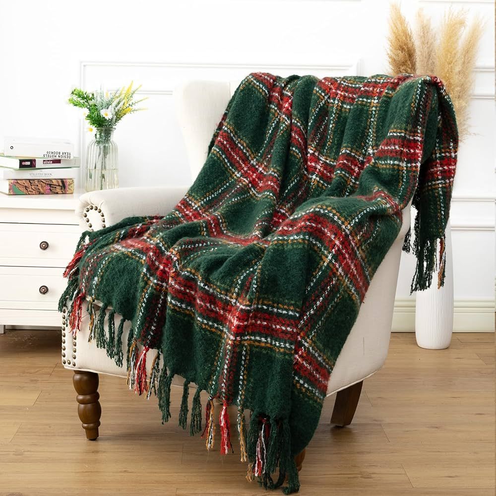 LALIFIT Plaid Throw Blanket with Fringes Green Red Christmas Home Decor Blankets Super Soft Cashm... | Amazon (US)