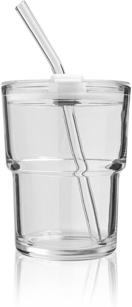 cosnou 13OZ/400ML Ice Coffee Glass Tumbler with Straw and Lid Sealed Carry On, Thick Wall Water G... | Amazon (US)
