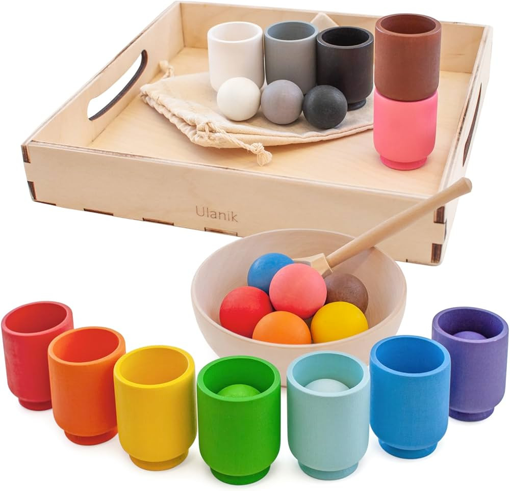 Ulanik Balls in Cups Toddler Montessori Toys for 1 Year Old + Kids Preschool Wooden Matching Game... | Amazon (US)