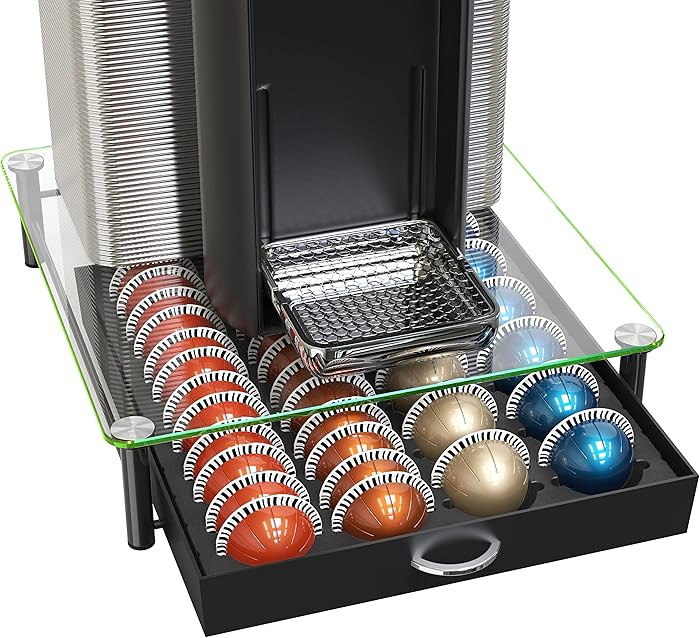 DecoBrothers Crystal Tempered Glass Vertuo Pod Holder Drawer, 24 Large or 48 Small Nespresso Caps... | Amazon (US)