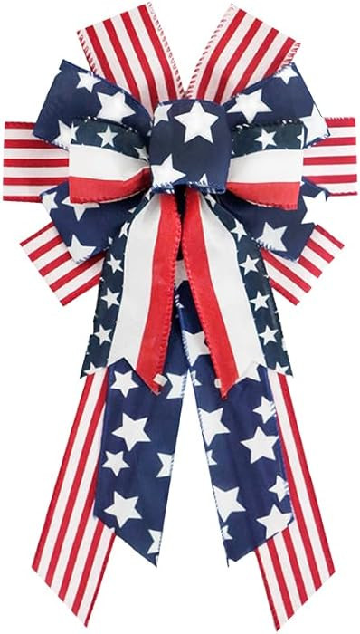 SIMISI RIBBON 4th of July Decorations Patriotic Wreath Bow Red White Blue Stars Burlap Bows for M... | Amazon (US)