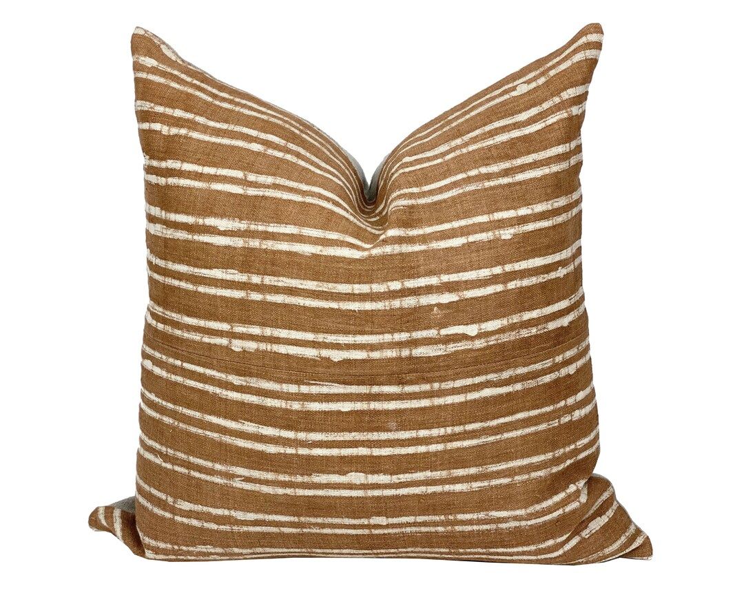 CLAYE | Vintage Rust Brown Stripe Hmong Pillow Cover, Vintage Pillow, Farmhouse Pillow, Brown Str... | Etsy (US)