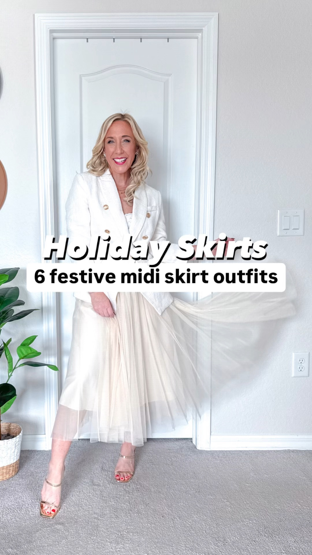 Holiday midi skirt outfits:
1. Blazer - size small // tulle skirt - size small // lace bodysuit - size small.
2. Pink Santa sweater - size small // red pleated skirt - size XS. 
3. Cheers sweater - size 0X // sequin skirt - size small.
4. Grey sweater - size small // Army green pleated skirt - size medium (but needs a small). 
5. Black shirt - size small // plaid skirt - size XS. 
6. Velvet blazer - mine is sold out, but I linked two other options // lace cami (part of a set) - size medium // sequin skirt - size small. 


#LTKHoliday #LTKWatchNow #LTKSeasonal