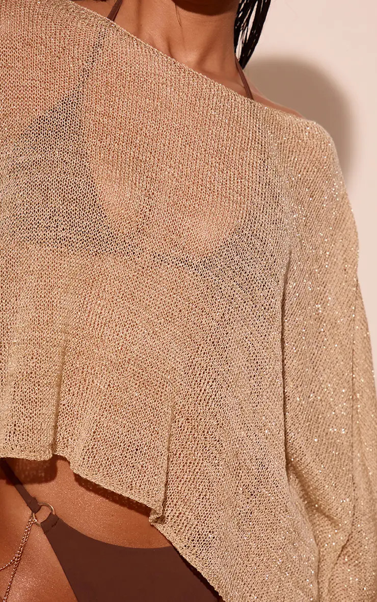 Gold Knitted Shawl Beach Top | PrettyLittleThing USA | PrettyLittleThing US