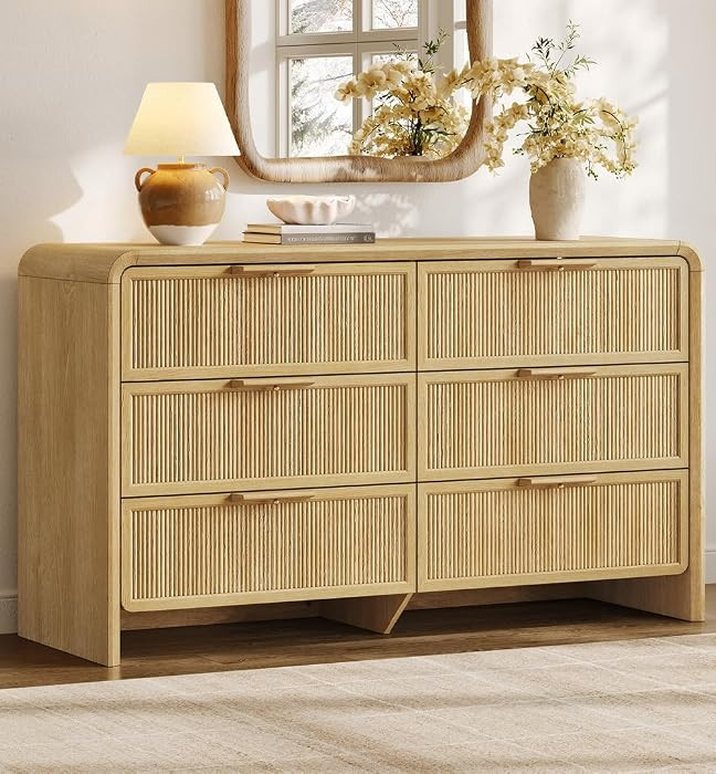 SICOTAS Curved 6 Drawer Dresser for Bedroom, 55" Wide Fluted Chest Drawers | Amazon (US)