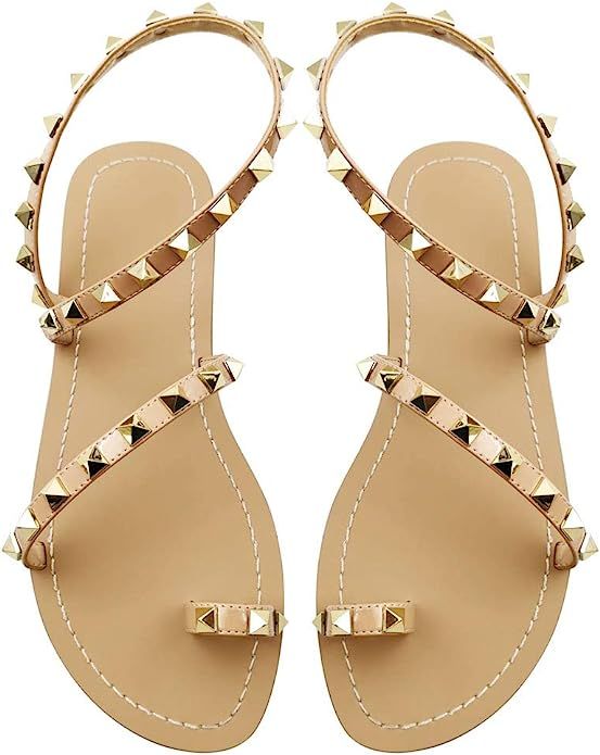 JF shoes Women's Crystal with Rhinestone Bohemia Flip Flops Summer Beach T-Strap Flat Sandals | Amazon (US)