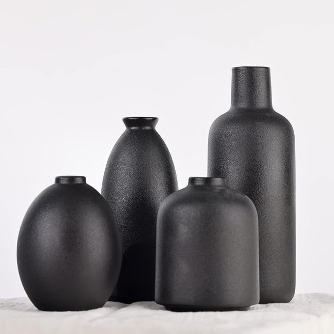 Black Vase for Home Decor,Black Ceramic Vase Set of 4,Black Matte Boho Vase for Decorative Dried ... | Amazon (US)