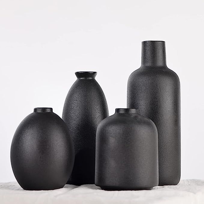 Black Vase for Home Decor,Black Ceramic Vase Set of 4,Black Matte Boho Vase for Decorative Dried ... | Amazon (US)