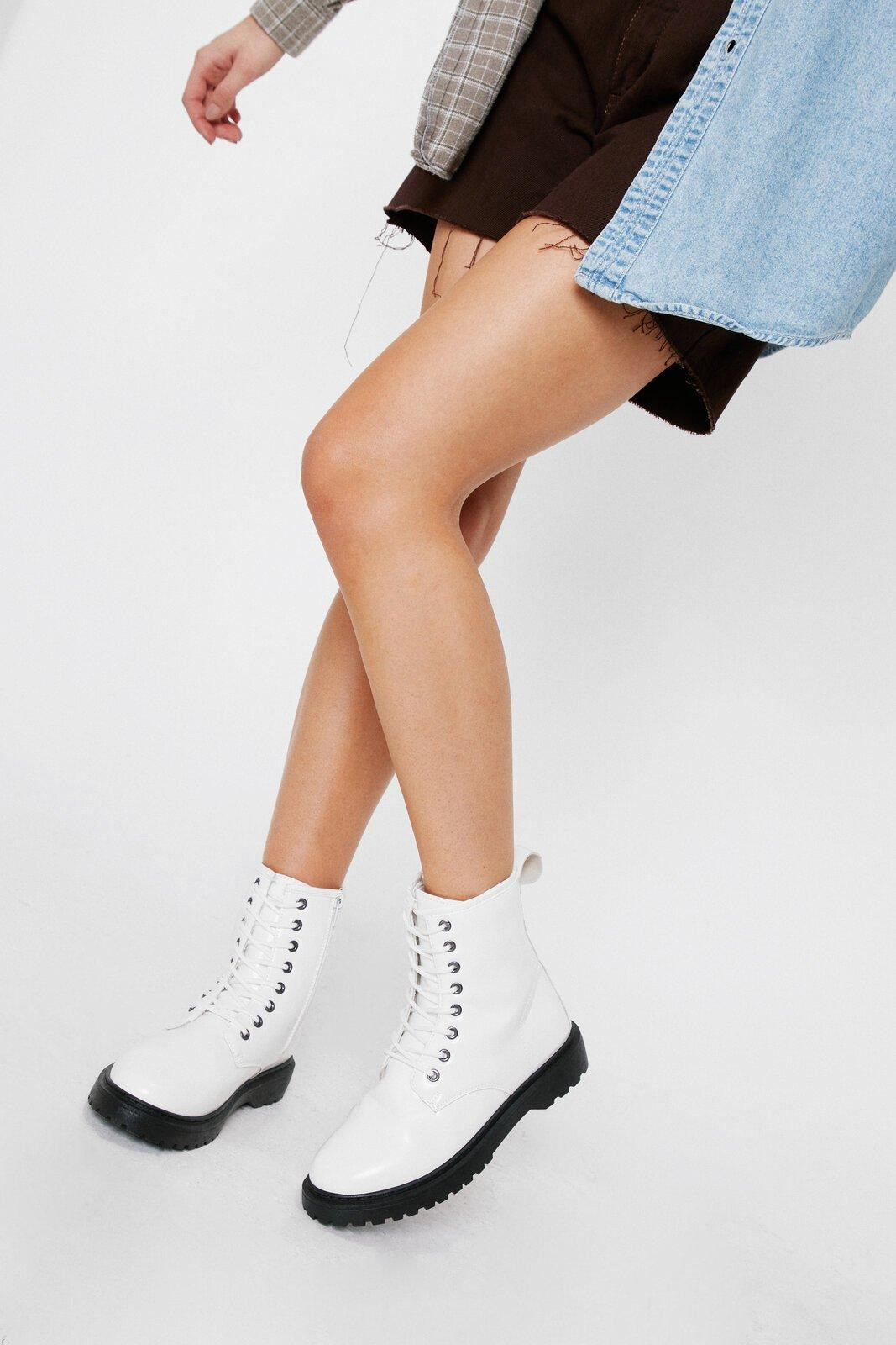 Faux Leather Lace Up Biker Boots | Nasty Gal (US)