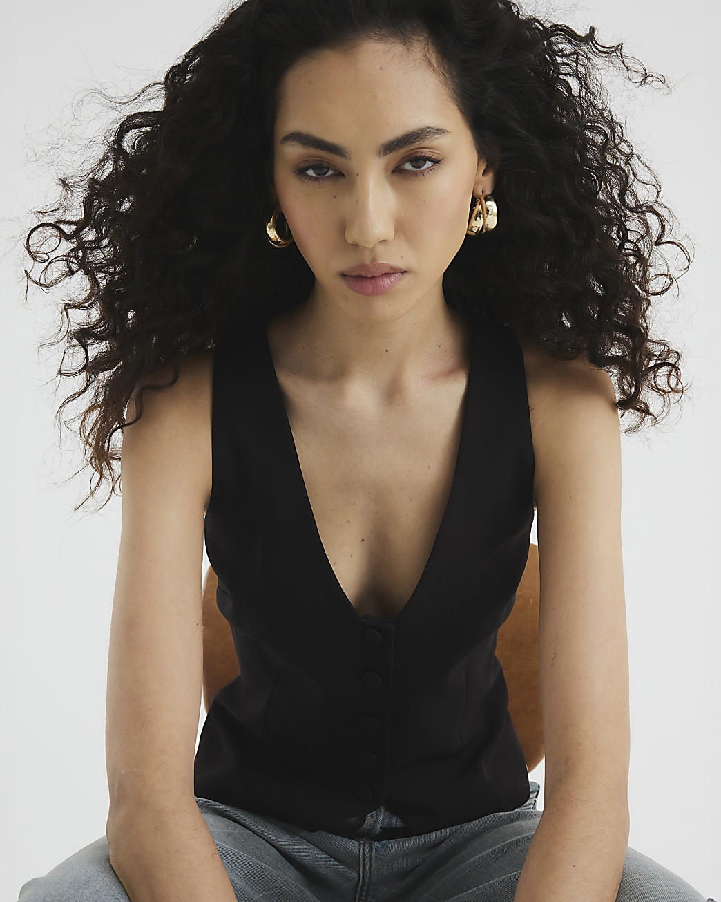 Black button front waistcoat | River Island (UK & IE)