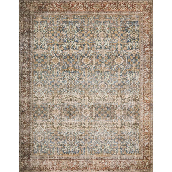 Cassian Oriental Blue/Terracotta Area Rug | Wayfair North America