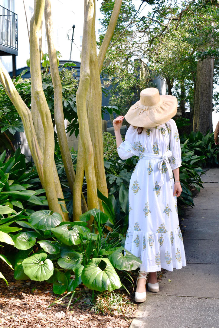 Cosette One Size Maxi Dress White with Blue Green Floral | Madison Mathews