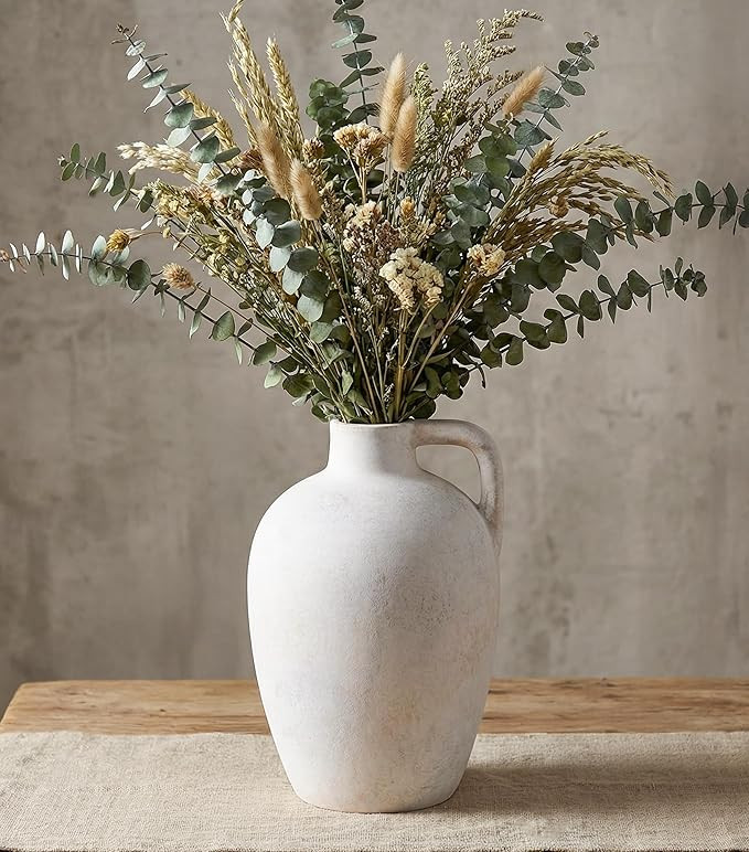 Amazon.com: Ceramic Flower Vase with Handles,10" Neutral Tall Clay Beige Terracotta Vases Farmhouse Table Vases with Handle Living Room Decor Rustic Pottery Pots for Home Shelf Coffee Dining Desk Fireplace : Home & Kitchen | Amazon (US)