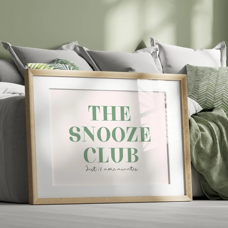 The Snooze Club Trendy Wall Art Sage Green Horizontal Wall Art Girly Dorm Decor Stay in Bed Art A... | Etsy (US)