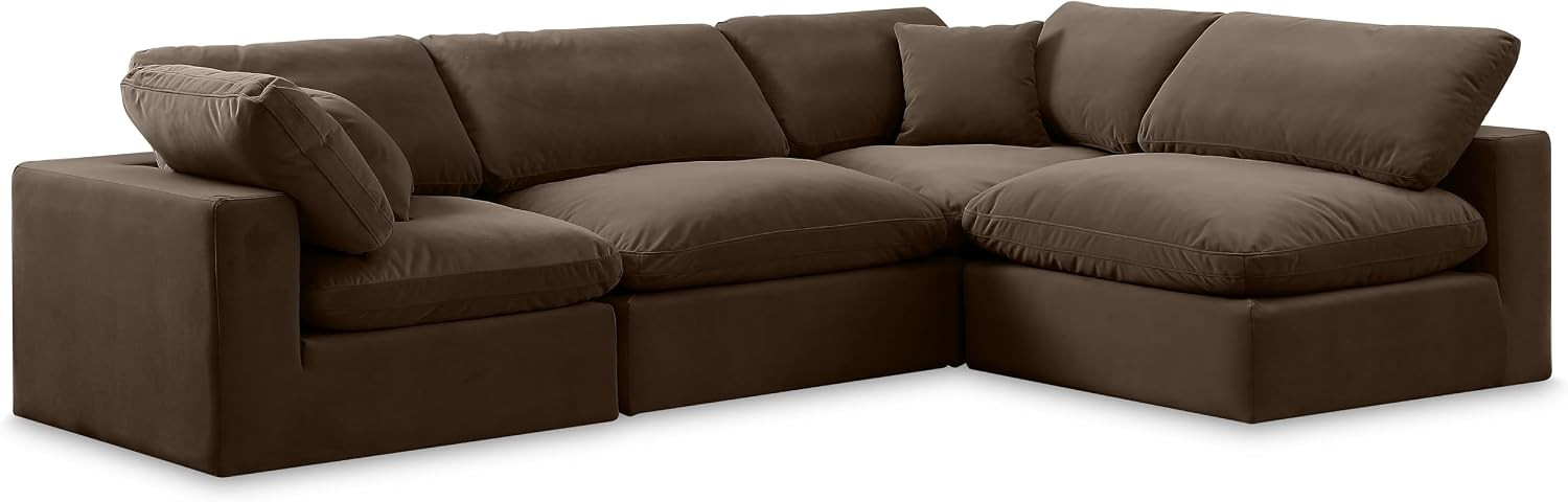 Meridian Furniture 189Brown-Sec4B Comfy Collection Modern | Contemporary Upholstered Modular Sectional, Soft Brown Velvet, Down Feather Cushions, 119" W x 79" D x 34.5" H, Brown | Amazon (US)