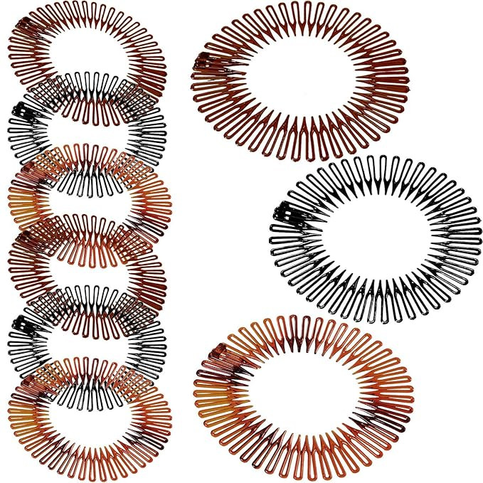 Shappy 9 Pieces Stretchy Full Circle Comb Plastic Circular Hair Comb Stretchy Headband Headband H... | Amazon (US)