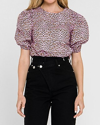 LA'VEN Leopard Print Puff Sleeve Top | Express