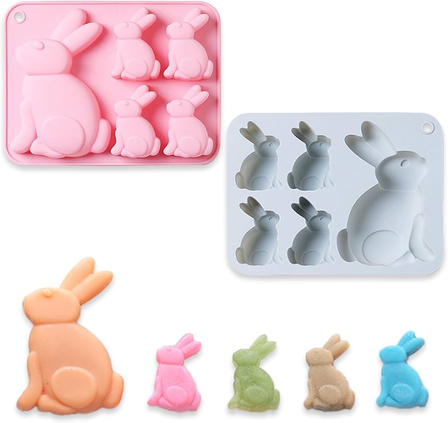2 Pcs Easter Silicone Bunny Chocolate Mold, 5-Cavity Bunny Silicone Baking Mold, for Making Cake,... | Amazon (US)