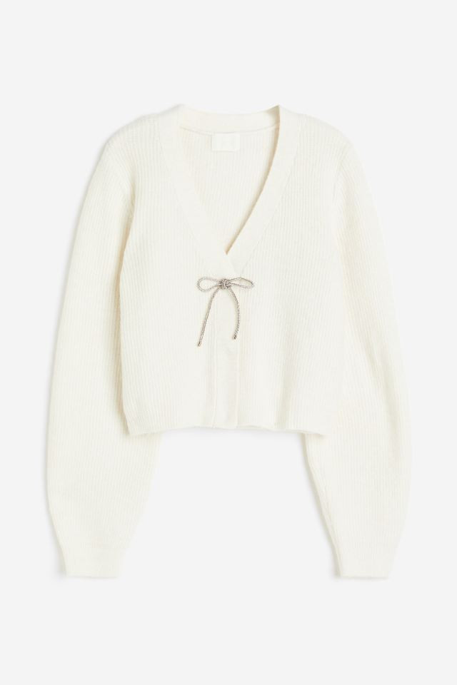 Rhinestone-bow Cardigan - Cream - Ladies | H&M US | H&M (US + CA)