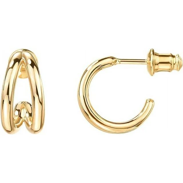 PAVOI 14K Gold Plated Sterling Silver Split Hoop Huggie Earrings in Yellow Gold | Walmart (US)