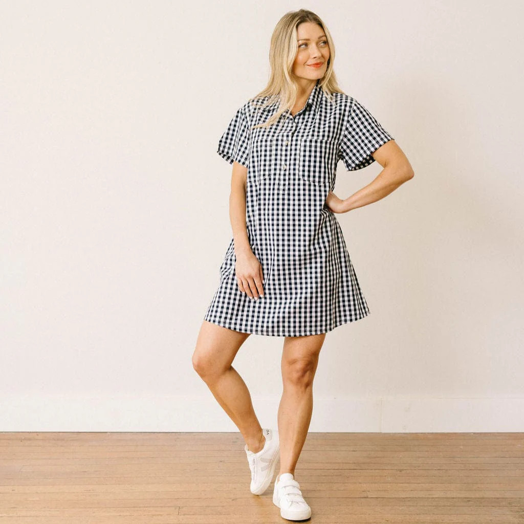 Navy Gingham Getaway Mini Dress | Sunshine Tienda