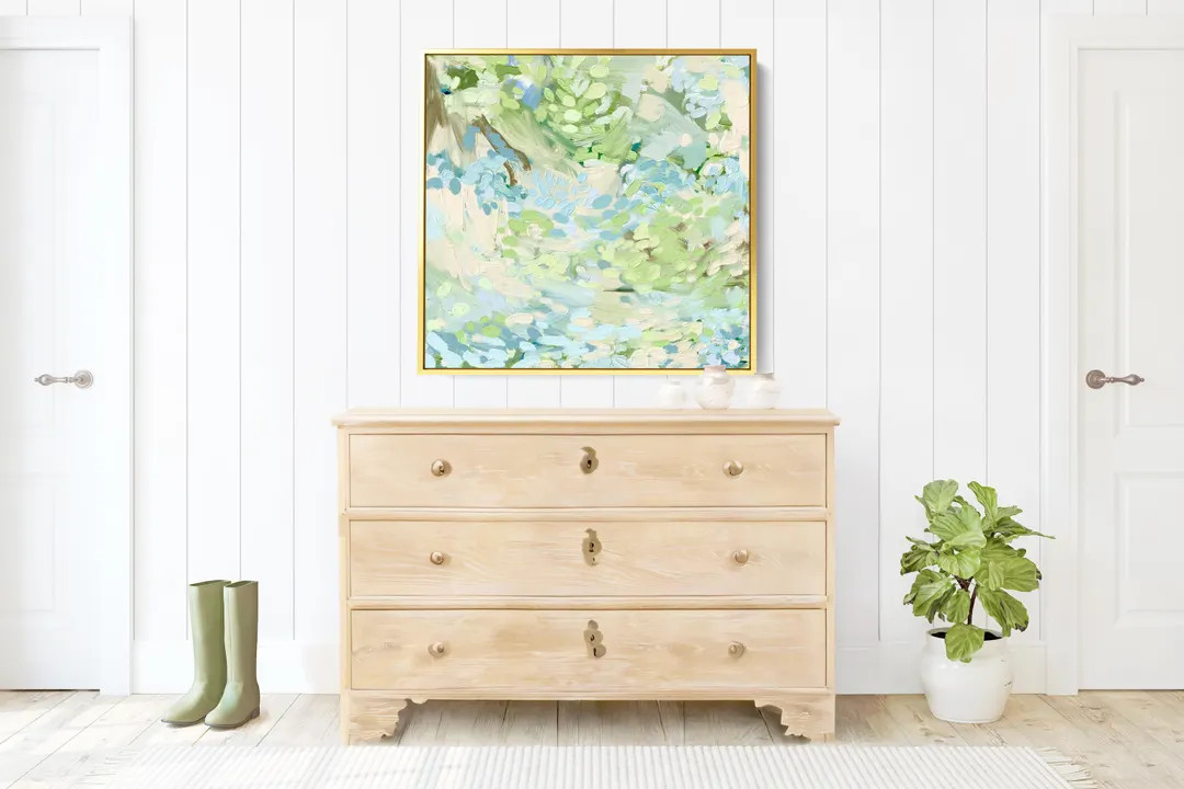 Hydrangea Coastal Impressionist Wall Art: Blue Green Floral Abstract Art Print | Etsy (US)