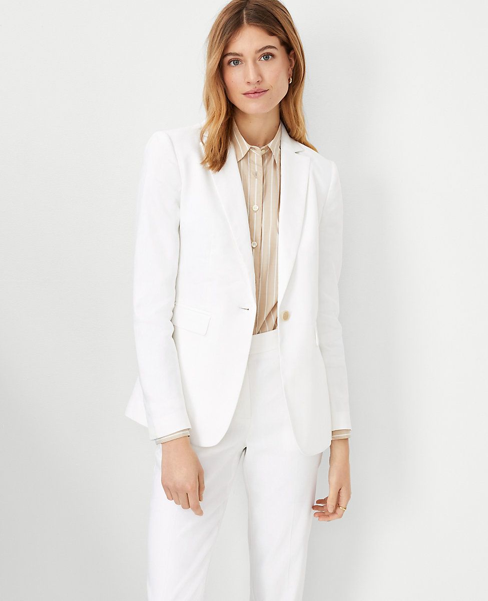 The Long Notched One Button Blazer in Linen Blend | Ann Taylor (US)