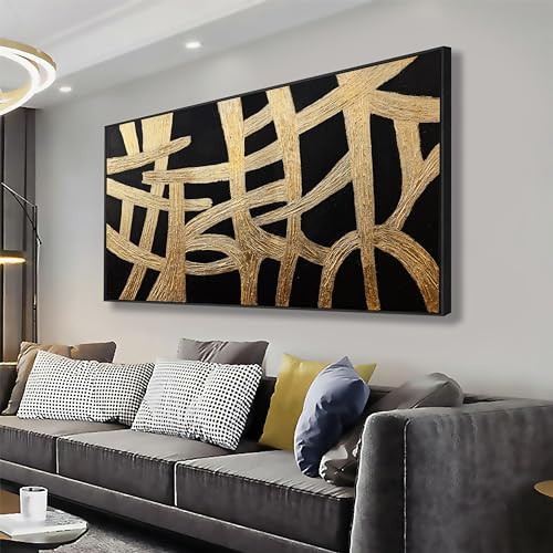 Canvas Wall Art Wall Decor Bedroom Pictures Artwork Abstract Wall Art Black And Gold Lines Texture Artwork Large Size Modern Painting Wall Decoration Pictures For Living Room Home Kitchen Office 29x58 Inch | Amazon (US)