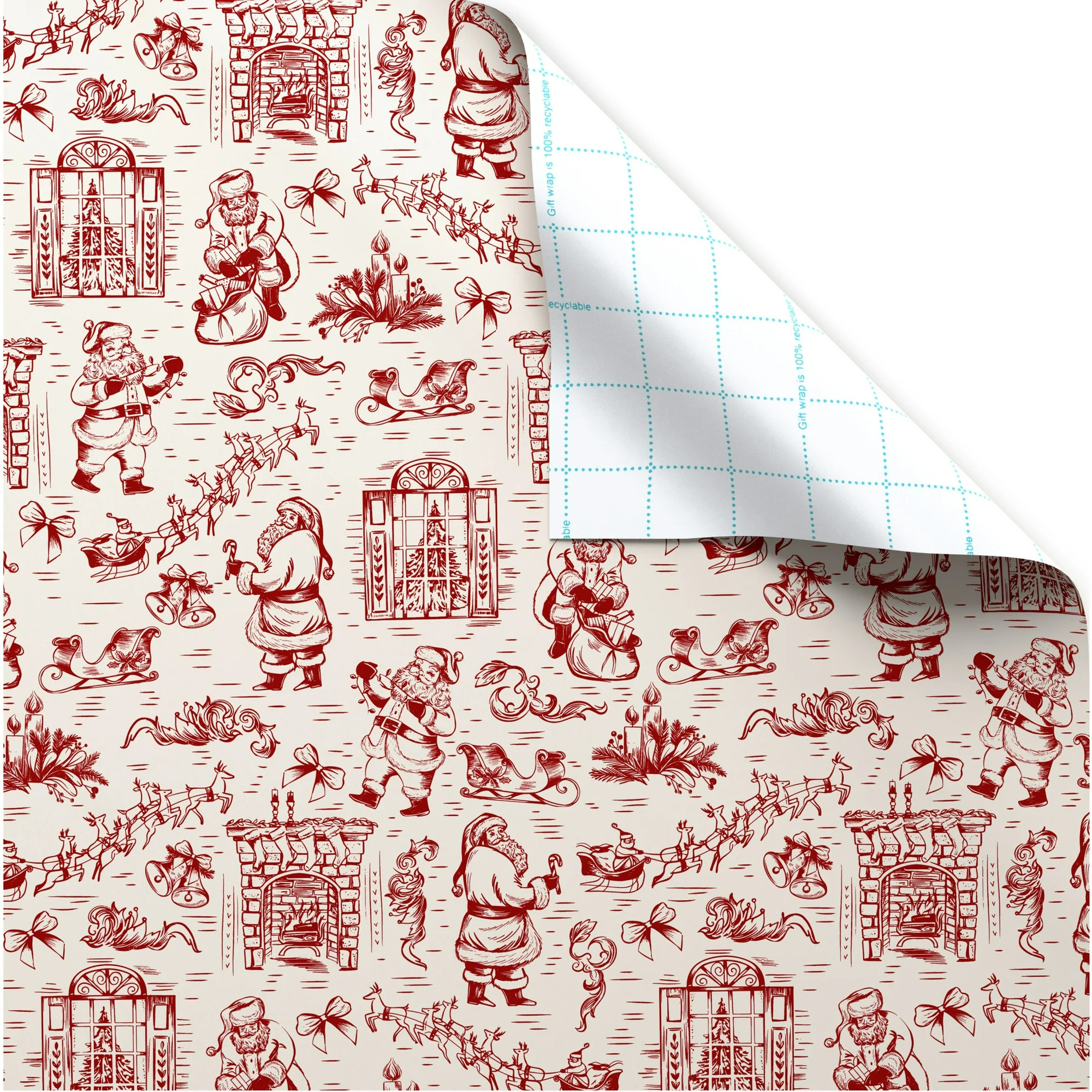 Red and Ivory Vintage Toile Art Christmas Wrapping Paper, 160 sq ft, by Holiday Time | Walmart (US)