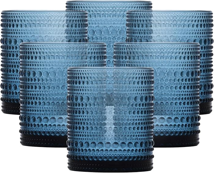 Fortessa Jupiter Beaded Hobnail Glass, 10 Ounce Double Old Fashioned (Set of 6), Cornflower Blue | Amazon (US)