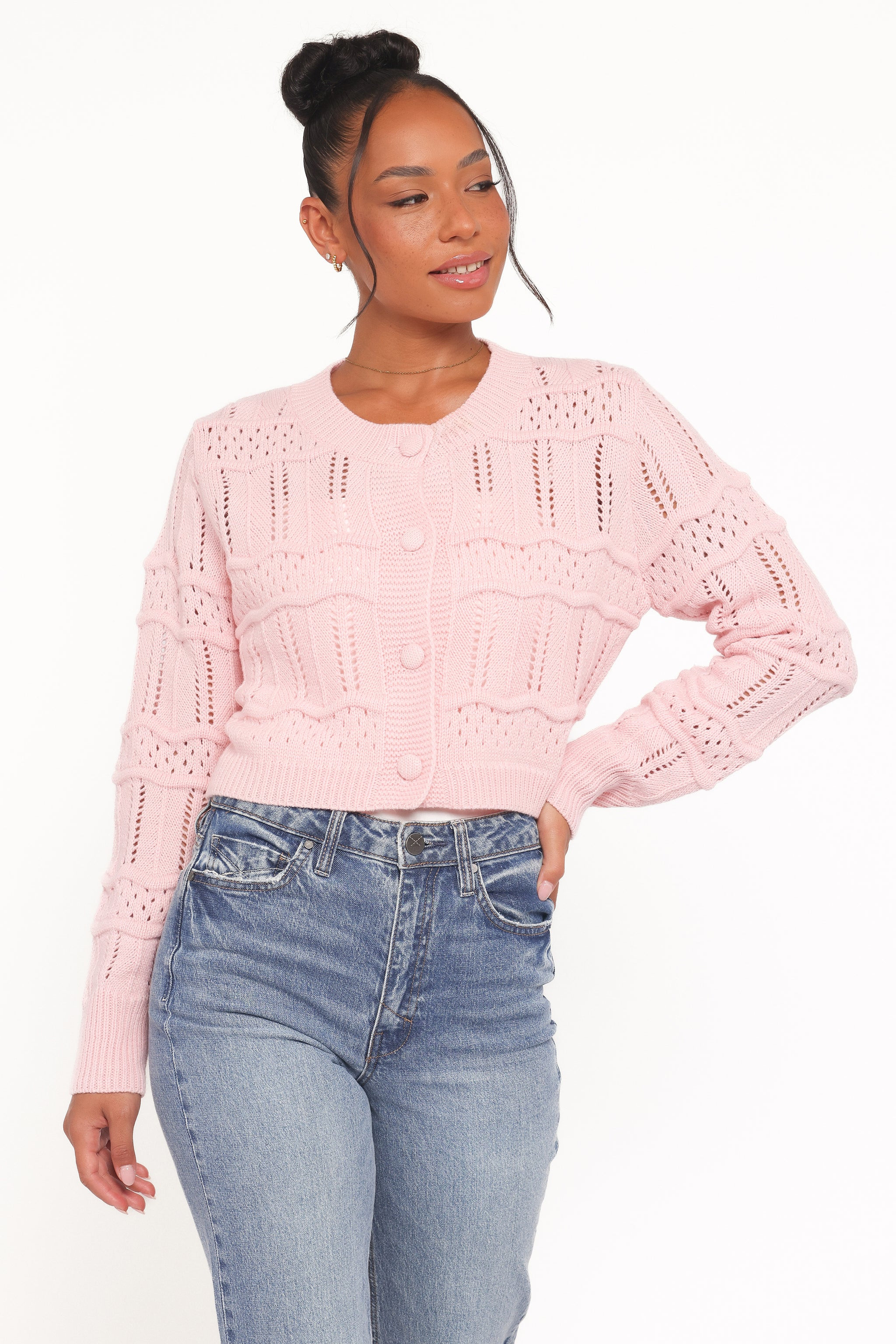 Aidy Crop Button Front Cardigan - Pink | Petal & Pup (US)